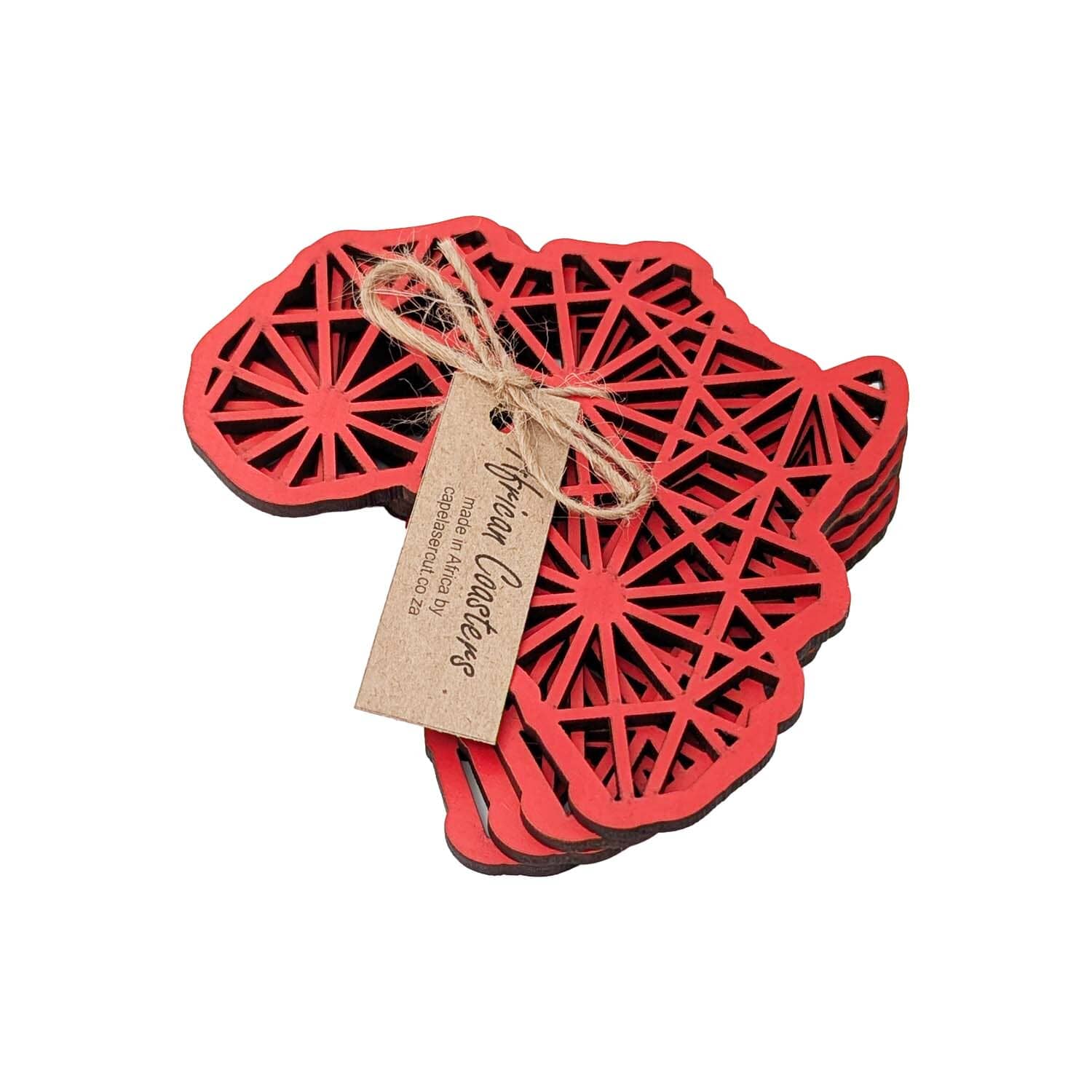 Cape Lasercut Africa Map Coaster Sets Tableware Cape Lasercut red