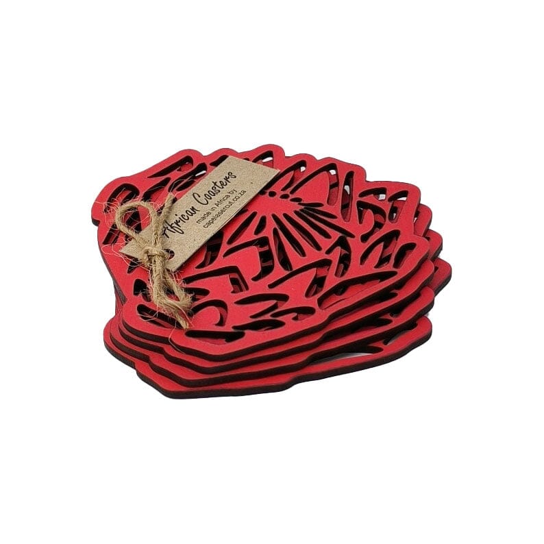 Cape Lasercut Protea Coaster Sets Tableware Cape Lasercut red