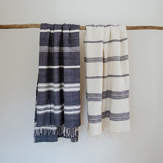 Ecru Adwa Woven Bath Towel - Navy Bathroom Accessories Ecru