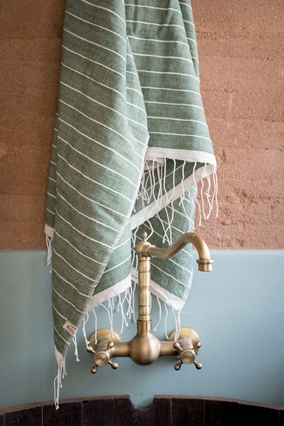 Ecru Pinstripe Woven Bath Towel - Go Green Bathroom Accessories Ecru