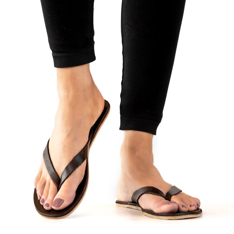 Groundcover Ladies Leather Slop - Brown Sandals Groundcover