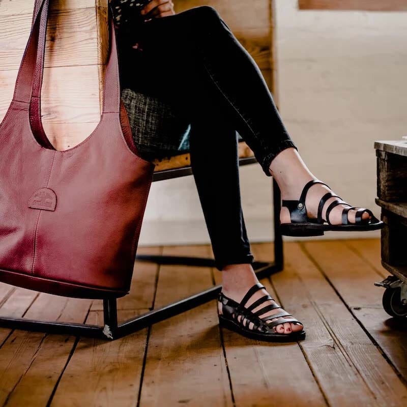 Groundcover Ladies Zapata Leather Sandal - Black Sandals Groundcover