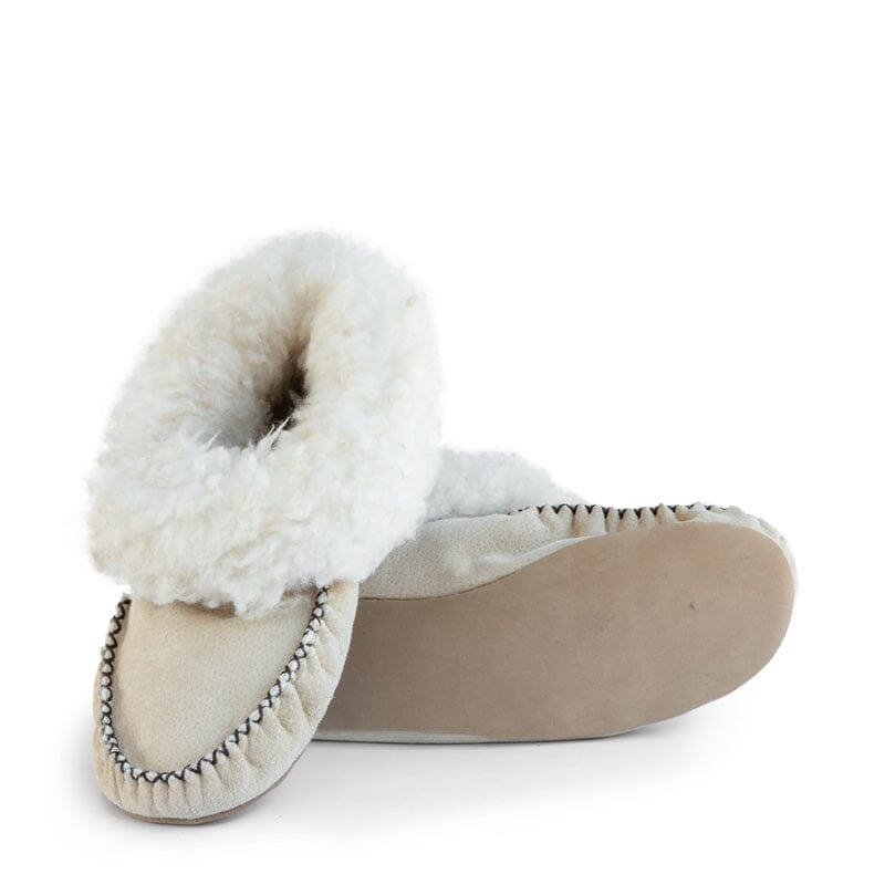 Groundcover Beige Sheepskin & Wool Moccasin Slippers Slippers Groundcover