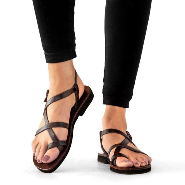 Groundcover Ladies Brown Toe-Strap Leather Sandal Sandals Groundcover