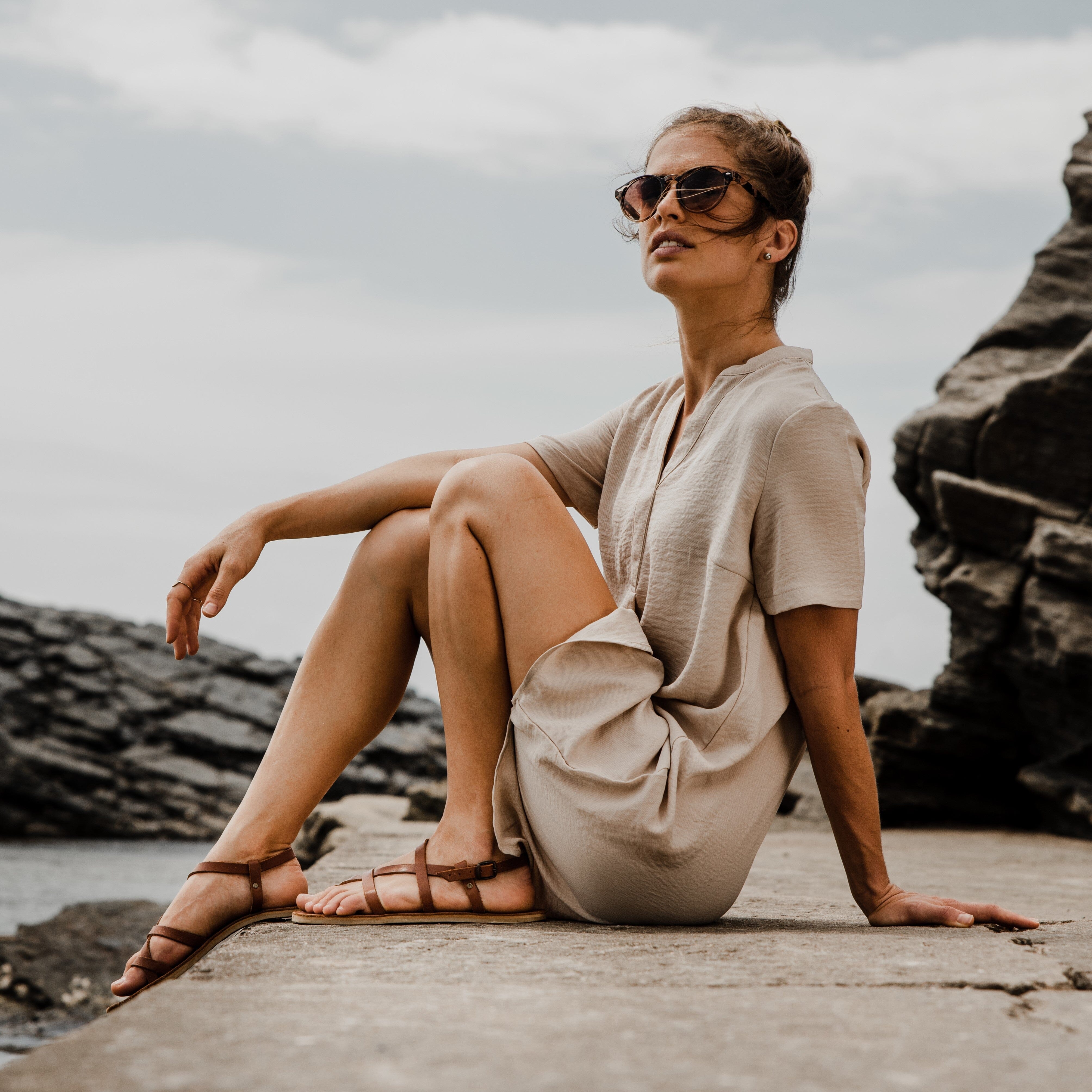 Groundcover Ladies Tan Toe-Strap Leather Sandal Sandals Groundcover