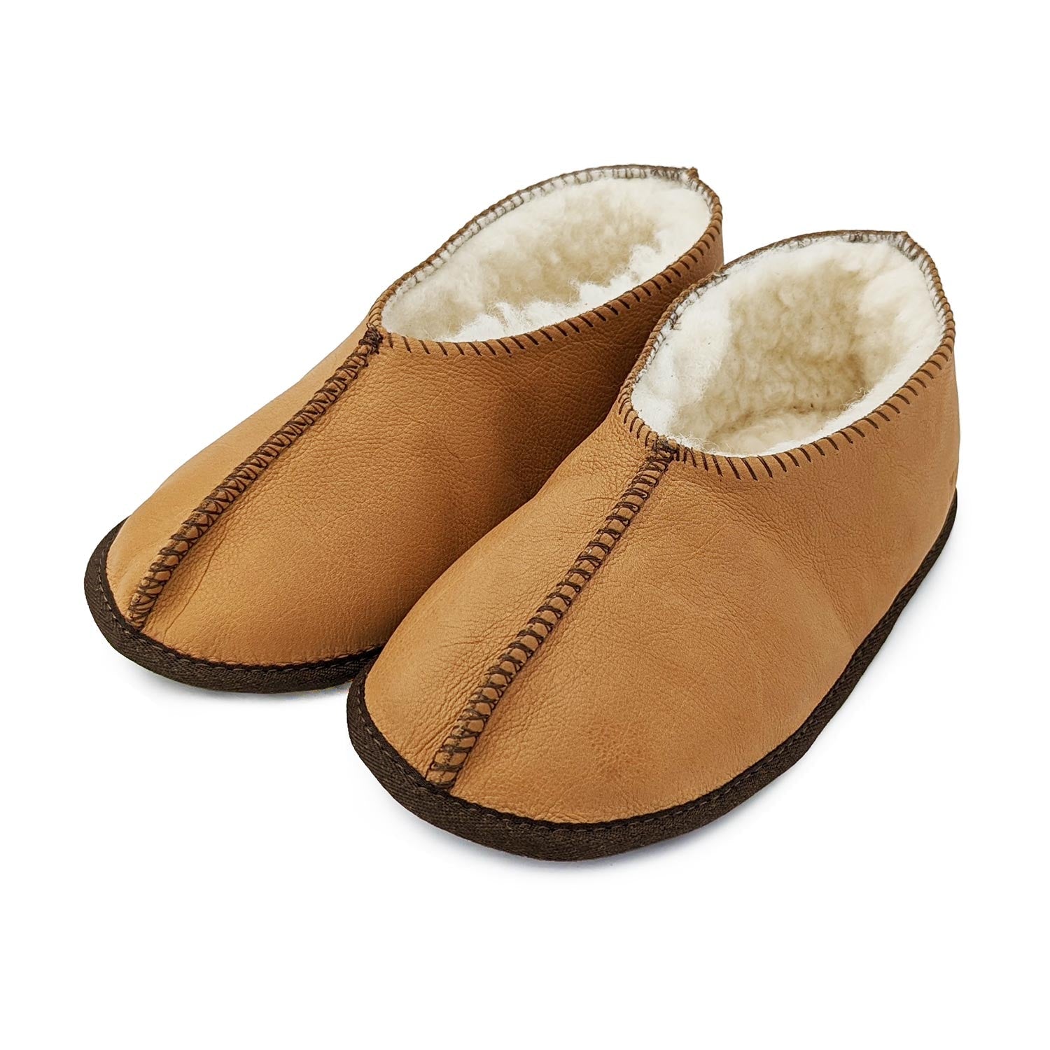 Karu Shloffy Caramel Brown Leather & Wool Soft-Sole Slippers Slippers Karu Slippers