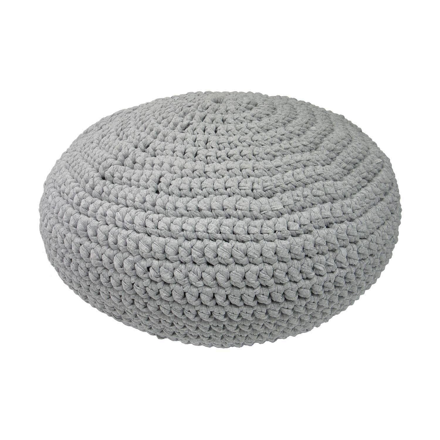 Made by Artisans Light Grey Cotton Crochet Floor Pebble Ottomans & Floor Pebbles Made by Artisans