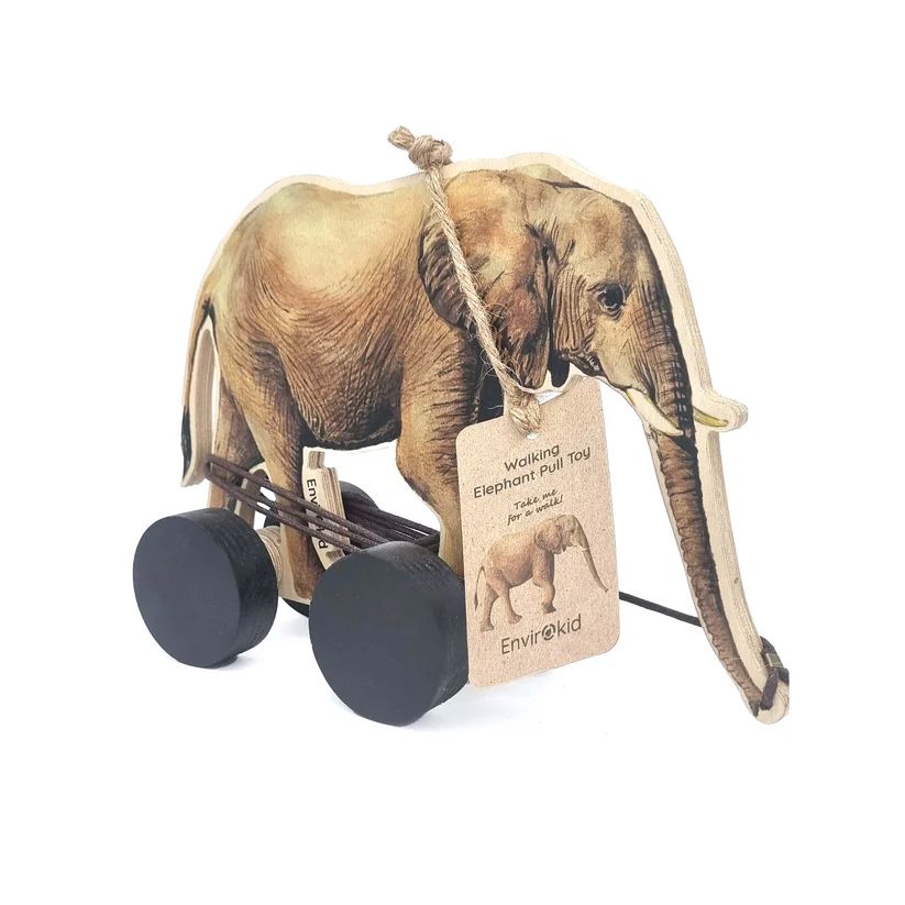 Envirokid Elephant Wooden Pull Toy Toys Envirokid 