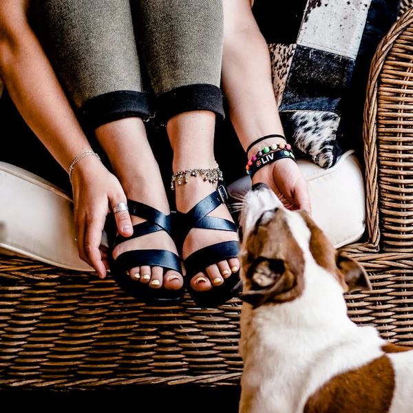 Groundcover Ladies Broad Strap Leather Sandal - Navy Sandals Groundcover 