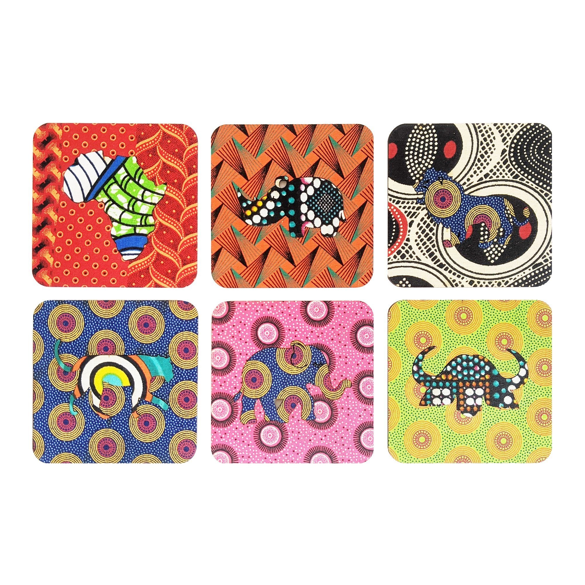 Cape Lasercut African Big-5 Shweshwe Coaster Set Tableware Cape Lasercut 