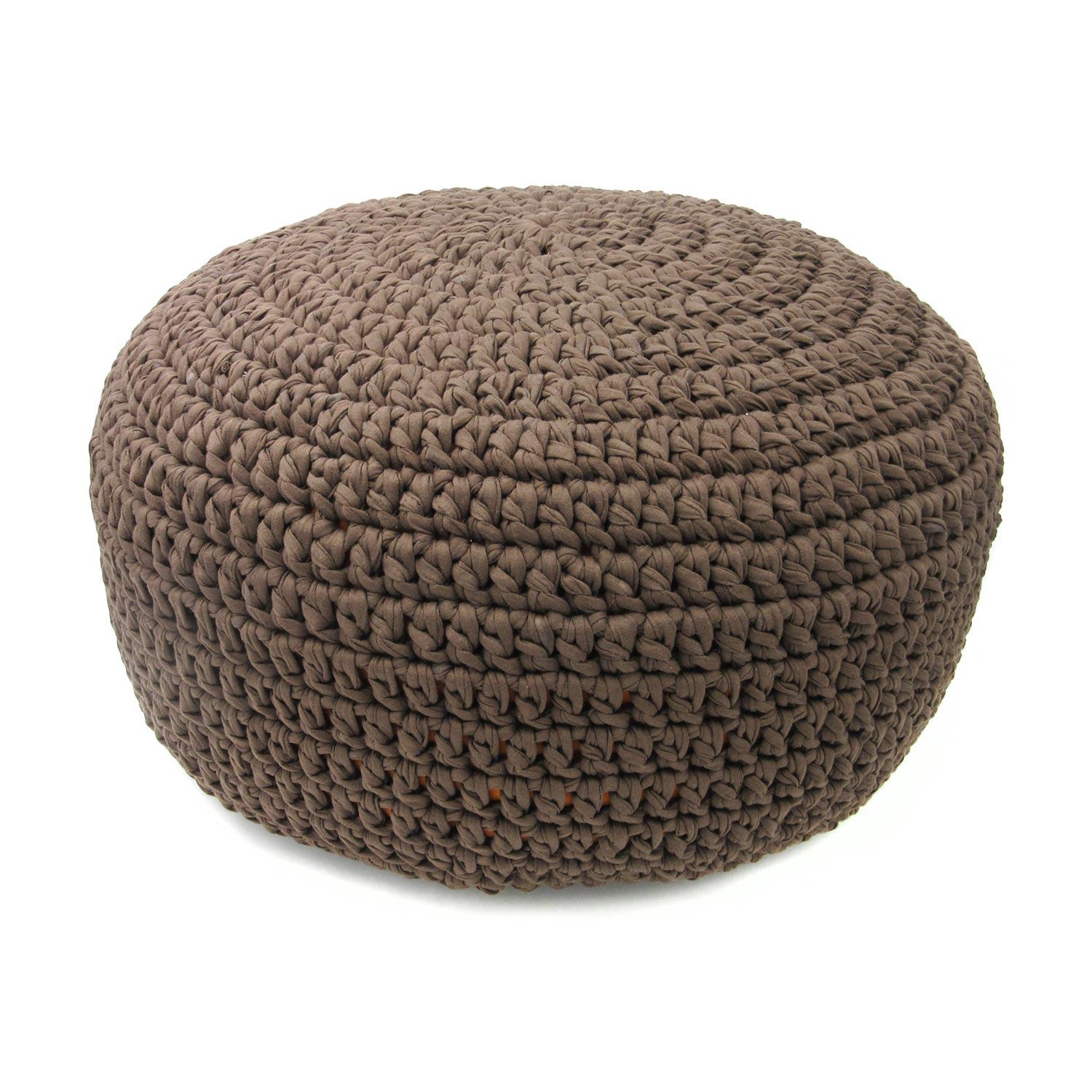 Made by Artisans Brown Cotton Crochet Floor Pebble Ottomans & Floor Pebbles Made by Artisans 